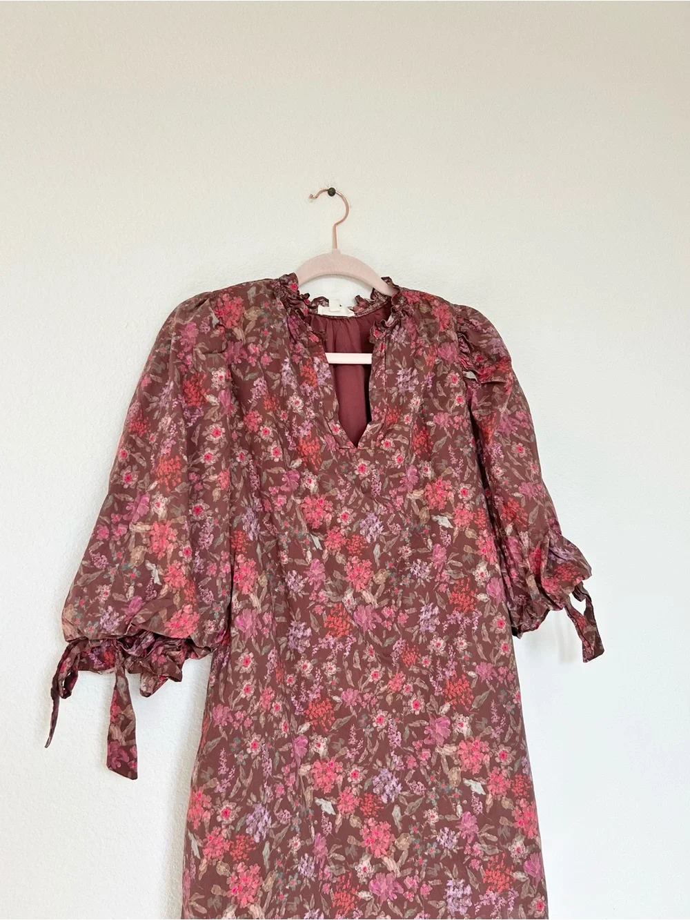 Entro Brown Floral Poplin Mini Dress with Ribbon Detail - Picture 3 of 7